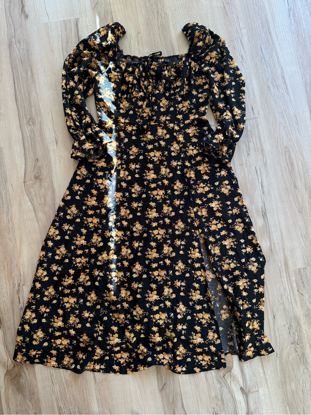 Black Floral Midi x maxi Dress with Yellow floral Print